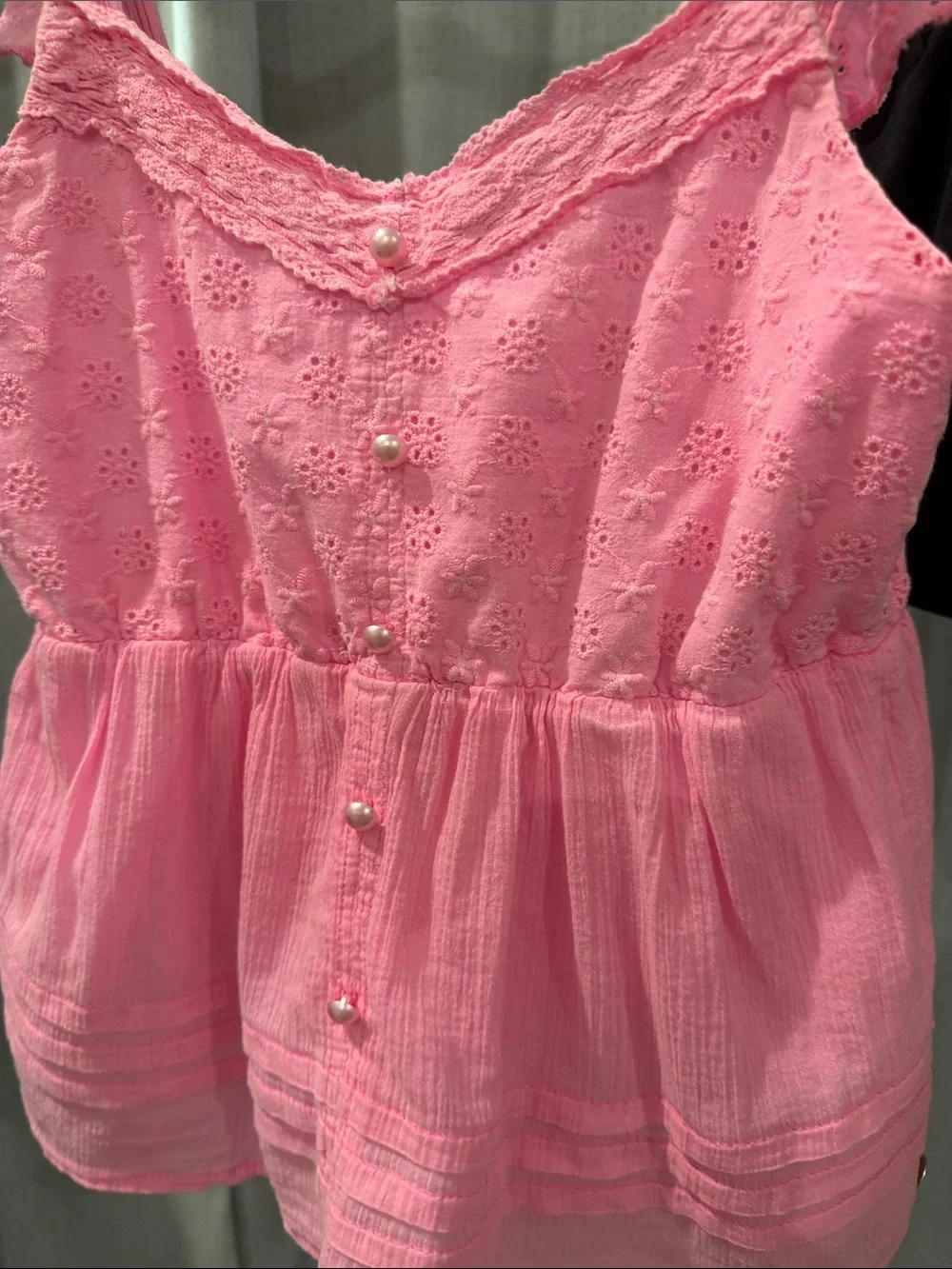Justice Pink Eyelet Ruffle Strap Tank Top